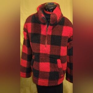 Old Navy Red and Black Sherpa Pullover